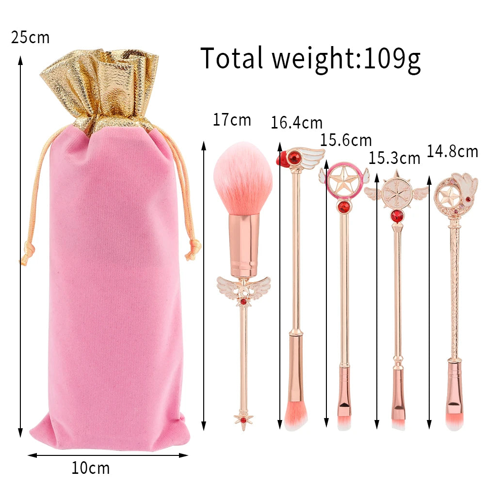 5pcs Metal Handle Soft Fluffy Makeup Brush Set Anime Card Captor Sakura Cosmetics Powder Brush Pink Eyeshadow Eyebrow Brush Beauty World Shop