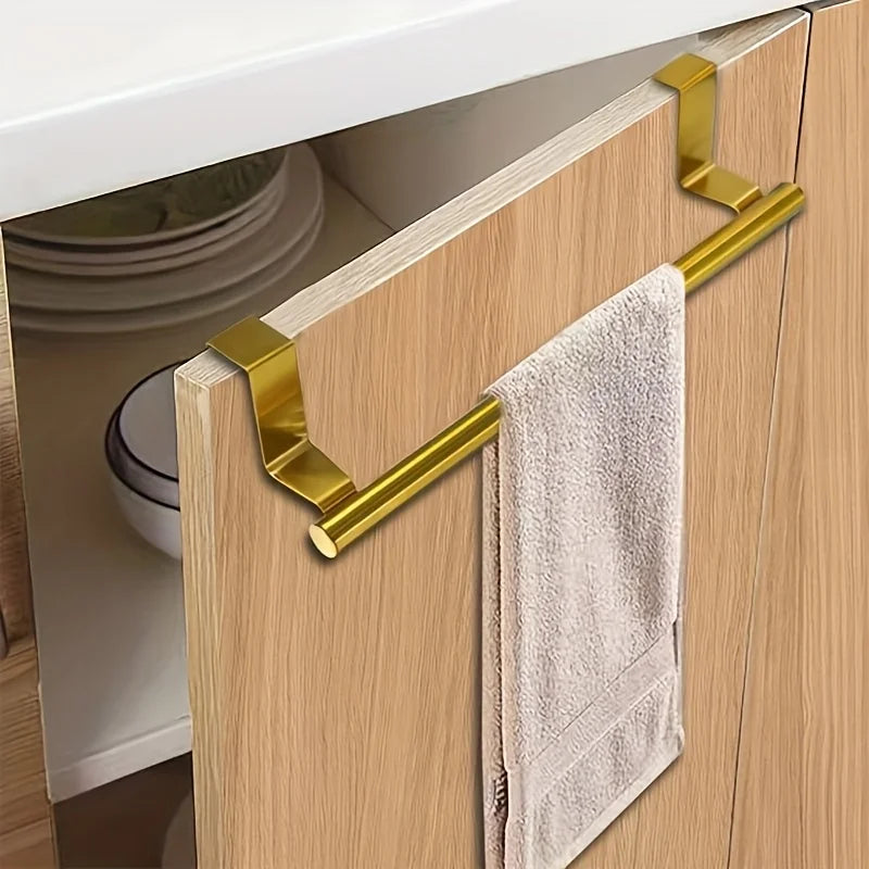 1pcs Modern Stainless Steel Towel Bar Easy-Install No-Drill Rust-Resistant Single-Rod Wall-Mounted Towel Holder Golden Finish Beauty World Shop