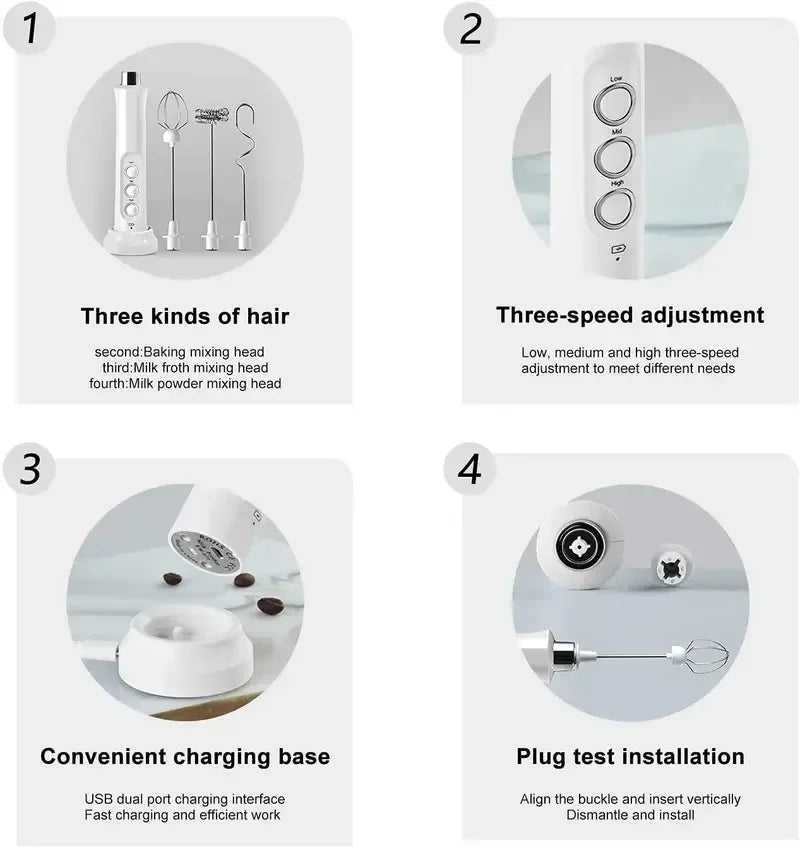 Wireless Rechargeable Electric Milk Frother - 3 Speeds, Handheld Foam Maker for Latte, Cappuccino, Hot Chocolate - USB Rechargea Beauty World Shop