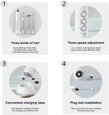 Wireless Rechargeable Electric Milk Frother - 3 Speeds, Handheld Foam Maker for Latte, Cappuccino, Hot Chocolate - USB Rechargea Beauty World Shop