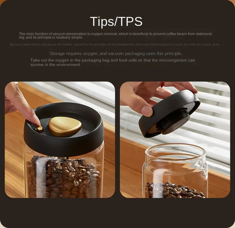 Manual Vacuum Sealed Coffee Jar High Borosilicate Glass Moisture Proof Tea Storage Container for Kitchen Coffee Beauty Trend Shop