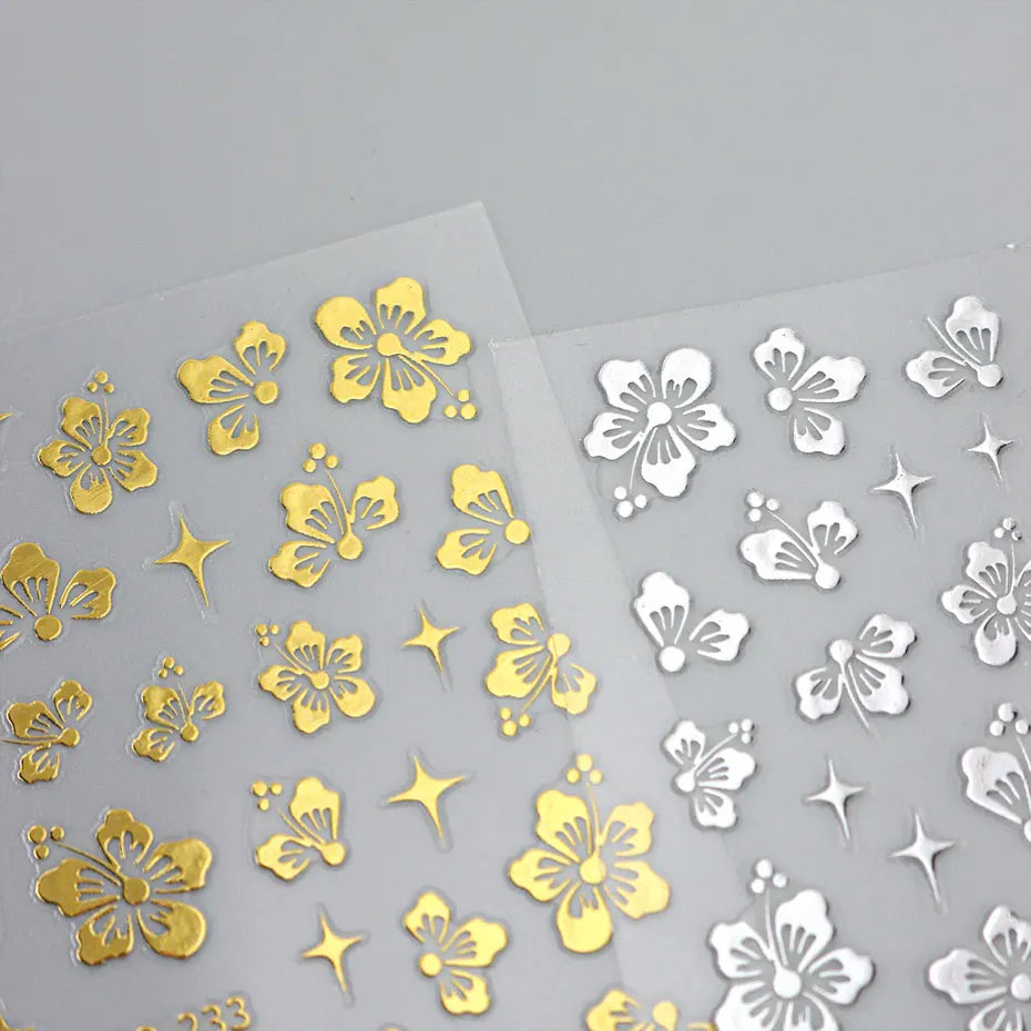 4pcs Hibiscus Flower Nail Art Sticker 3D White Pink Floral Decal Y2K Gold Silver Petal DIY Romantic Self-Adhesive Manicure Decor Beauty World Shop