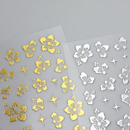4pcs Hibiscus Flower Nail Art Sticker 3D White Pink Floral Decal Y2K Gold Silver Petal DIY Romantic Self-Adhesive Manicure Decor Beauty World Shop