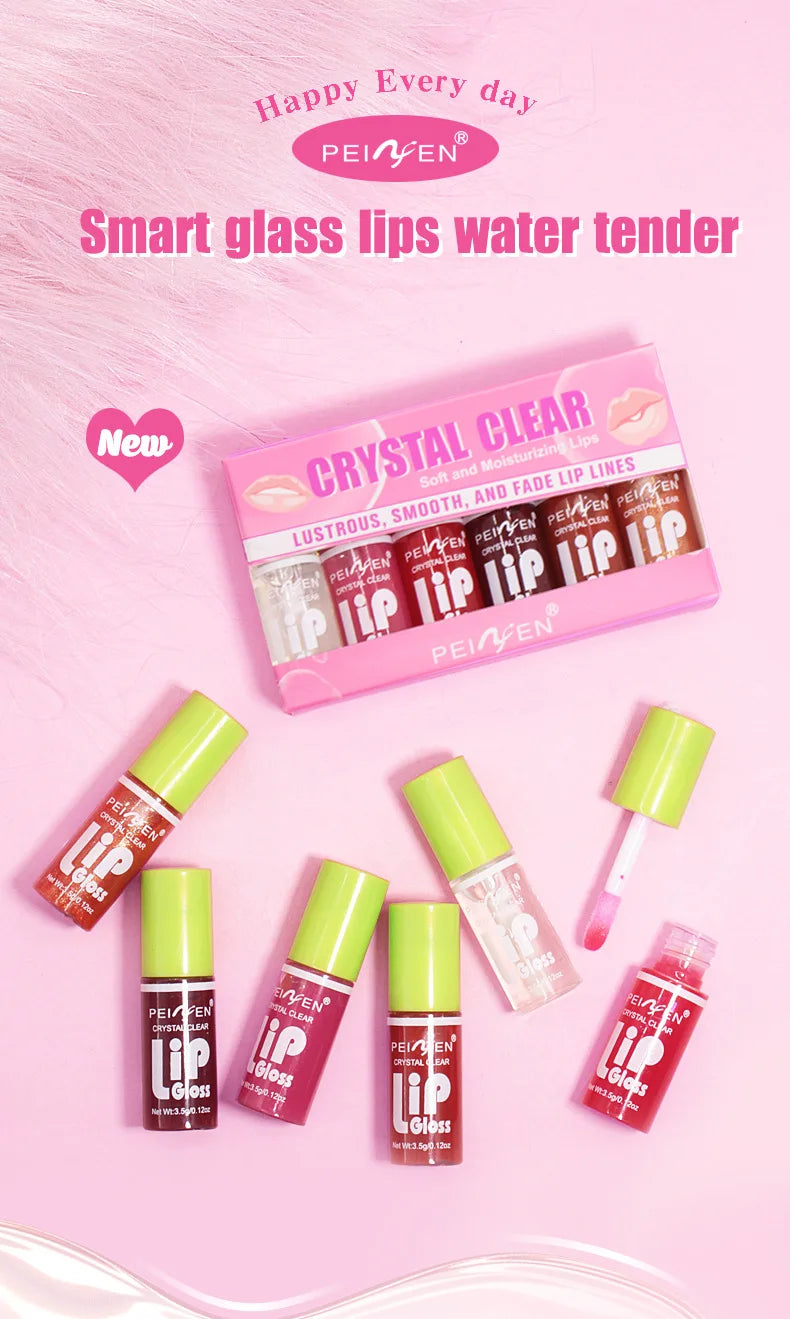 6 Pieces Glass Mirror Lip Gloss Set Hydrating Lightweight Lip Balm Glossy Shimmer Sheer Tint Peach Cherry Pink Beauty World Shop