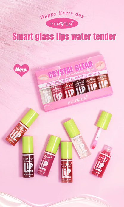 6 Pieces Glass Mirror Lip Gloss Set Hydrating Lightweight Lip Balm Glossy Shimmer Sheer Tint Peach Cherry Pink Beauty World Shop