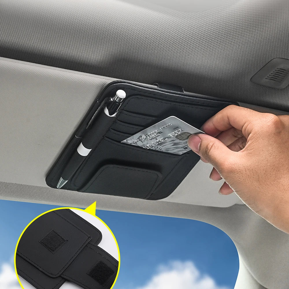 Car Sun Visor Organizer Multi-Pocket Business Card Storage Management Sunglasses Holder Visor Accessories Auto Interior Beauty World Shop