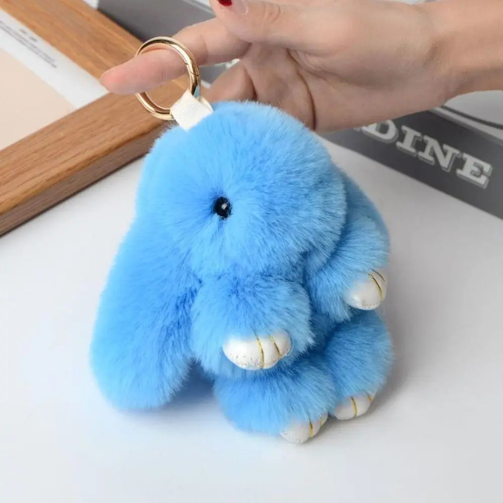 Fluffy Bunny Keychain - Plush Play Dead Rabbit Doll with Bow, Cute Animal Keychain Toy for Kids Girls, Soft Furry Gift Beauty World Shop