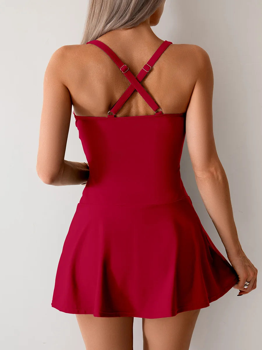 VigoBreviya 2025 Sexy Strapped Swimwear Women Push UP Dress One Piece Swimsuit Solid Cross Backless Monokini Beach Bathing Suit Beauty World Shop