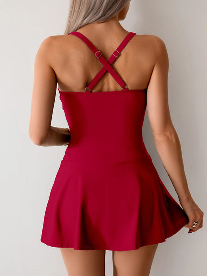 VigoBreviya 2025 Sexy Strapped Swimwear Women Push UP Dress One Piece Swimsuit Solid Cross Backless Monokini Beach Bathing Suit Beauty World Shop