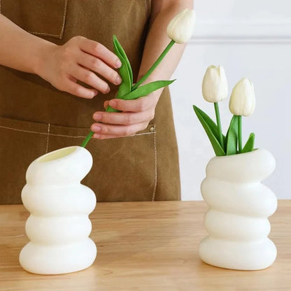 1PC Plastic Spiral White Vase Nordic Creative Flower Arrangement Container For Kitchen Living Bedroom Home Decoration Ornamen Beauty World Shop