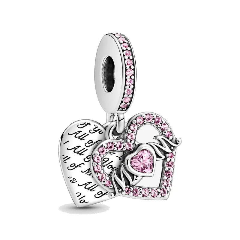 2025 Hot selling 925 Silver Pink Bird Moon Pendant Suitable for European Bracelets DIY Accessories Women's Charm Jewelry Gifts Beauty World Shop