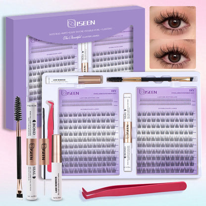 ISEEN DIY Eyelash Extension Kit Cluster Mix Eyelashes Full Set Lashes Kit with Lash Bond & Seal and Eyelash Tweezers and Brush Beauty World Shop