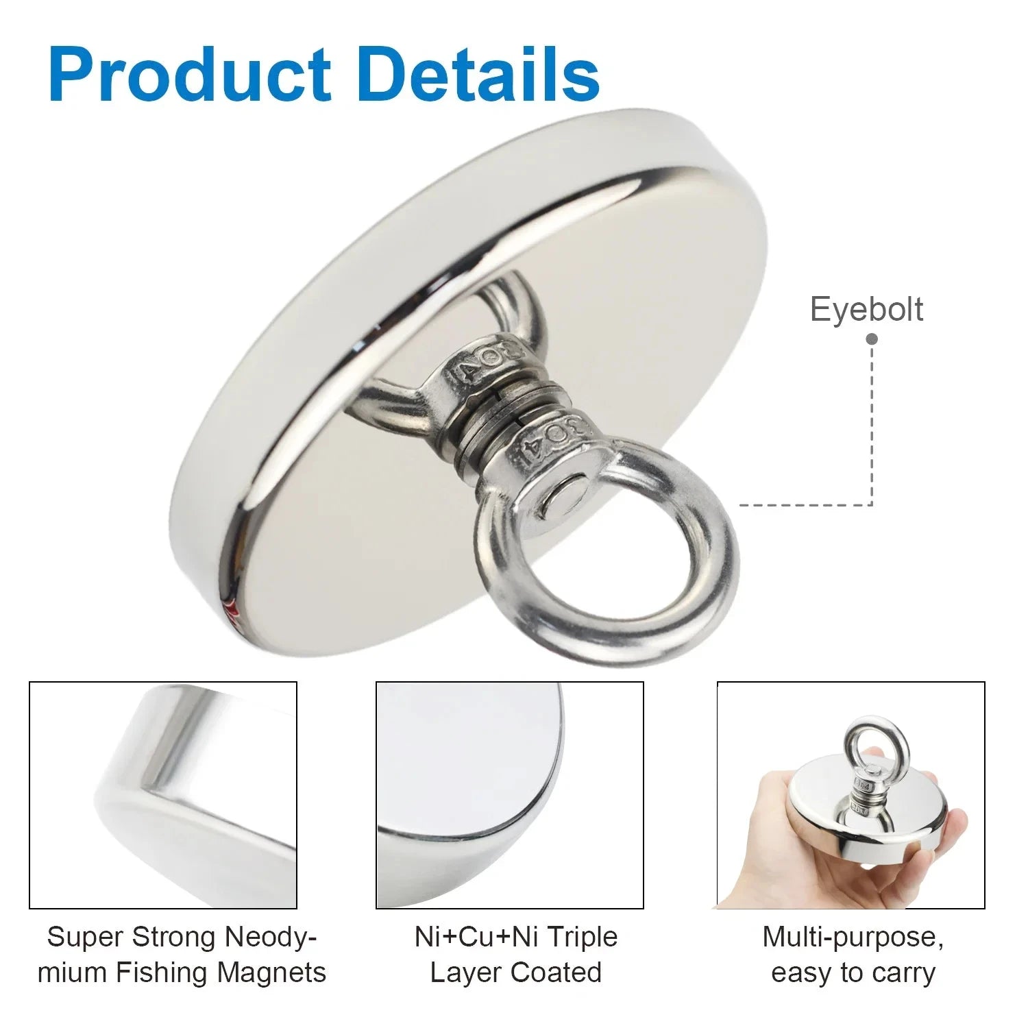 Super Strong Suction Salvage Helper, Made of N52 Heavy Rare Earth Material, with Countersunk Hole and Eyebolt Suction metal Beauty World Shop