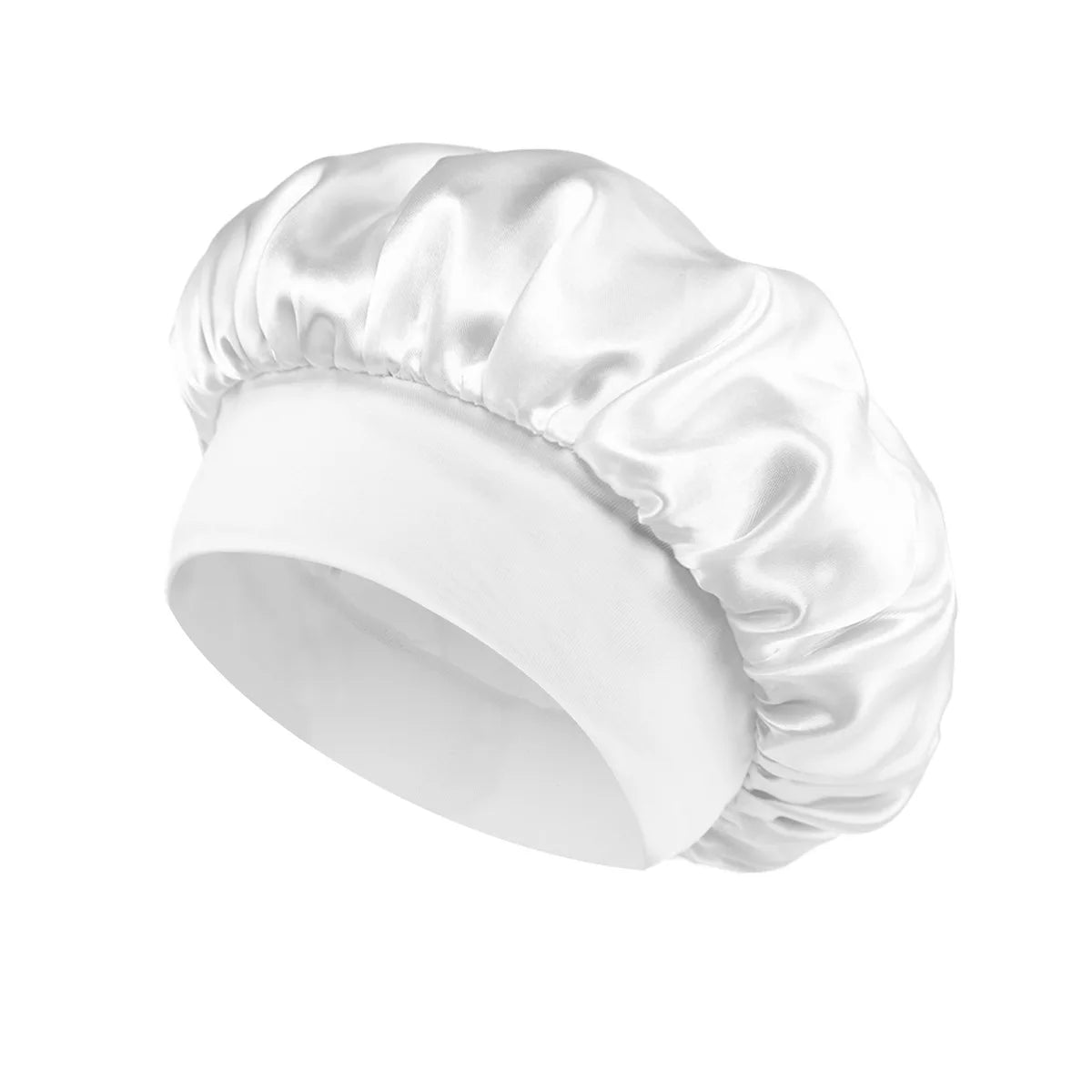 1PC Women's Satin Solid Bonnets Wide-brimmed Night Sleeping Bathing Hat Unisex Head Wrap Elastic Band Cap Hair Care Bonnet. Beauty World Shop
