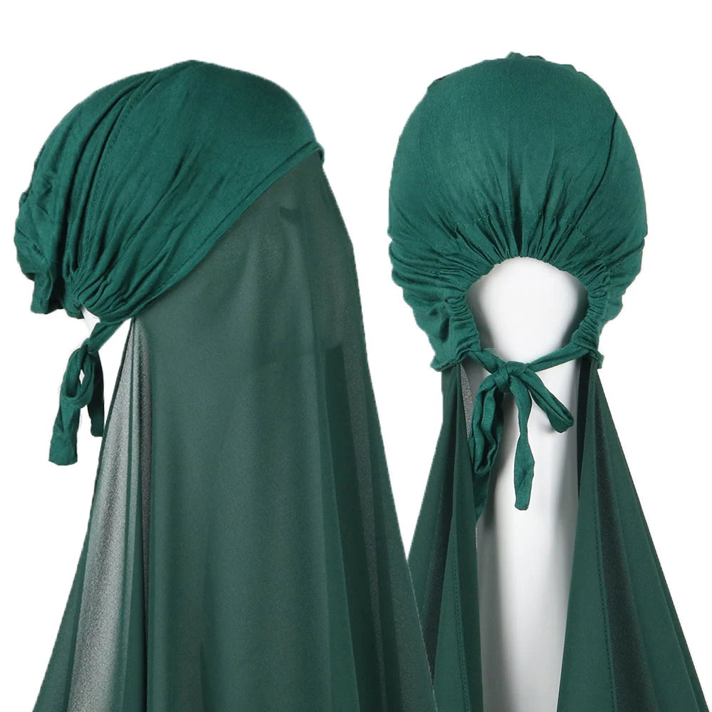 Muslim Instant Hijab Women Bonnet with Chiffon Shawl Head Scarf Cap Inner Headband Stretch Hijab Cover Headwrap Turbante Beauty World Shop