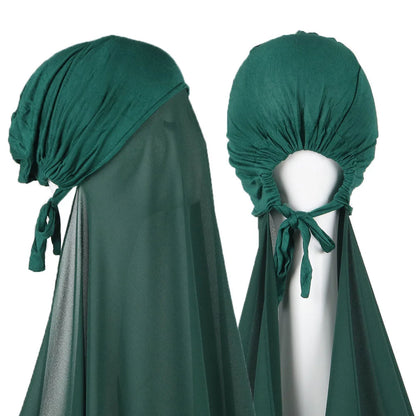 Muslim Instant Hijab Women Bonnet with Chiffon Shawl Head Scarf Cap Inner Headband Stretch Hijab Cover Headwrap Turbante Beauty World Shop