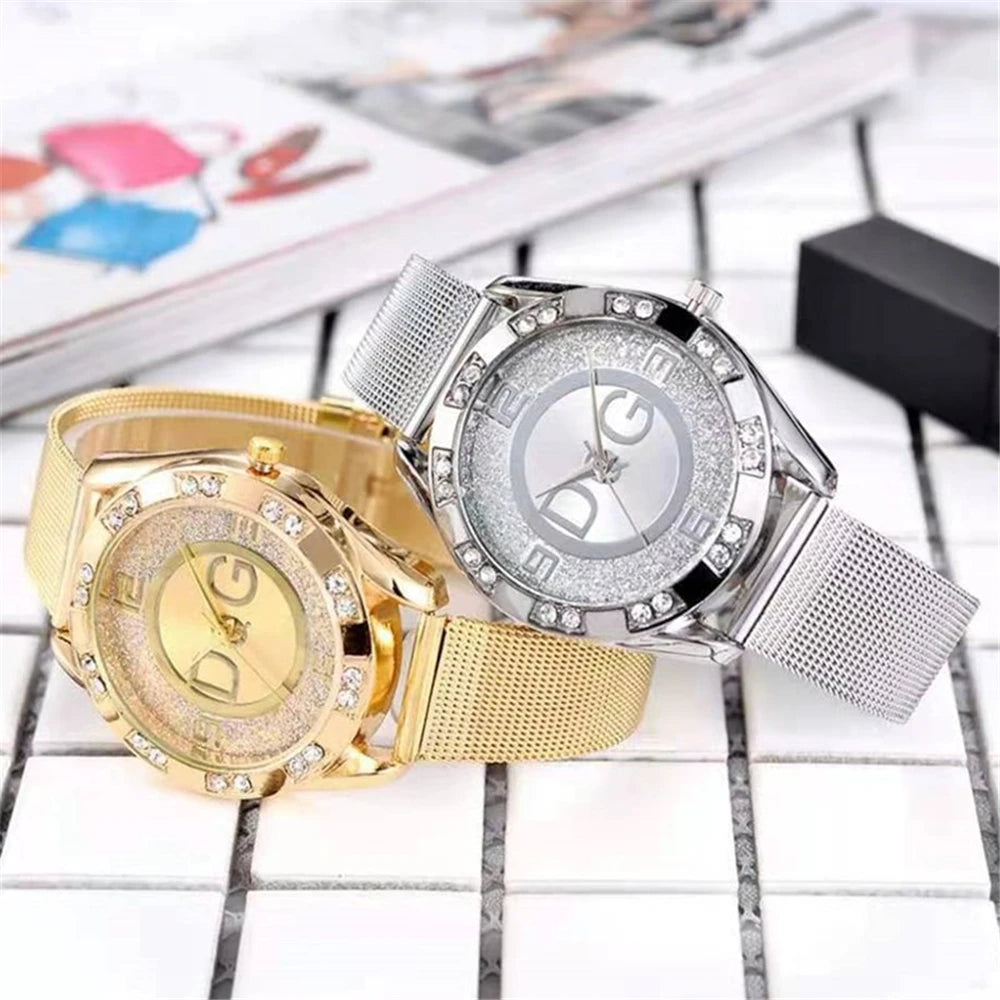 Fashion DQG Brand Starry Sky Diamond encrusted Women's Quartz Watch Casual Stainless Steel Gold Mesh Strap Women's Dress Watches Beauty World Shop