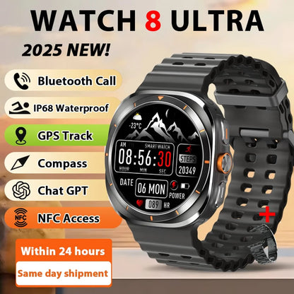 Smart Watch 8 Ultra 2025 Color Matching GPS Compass Smart Watch BT call NFC IP68 Waterproof 4GB Health monitoring Reduction 100% Beauty World Shop