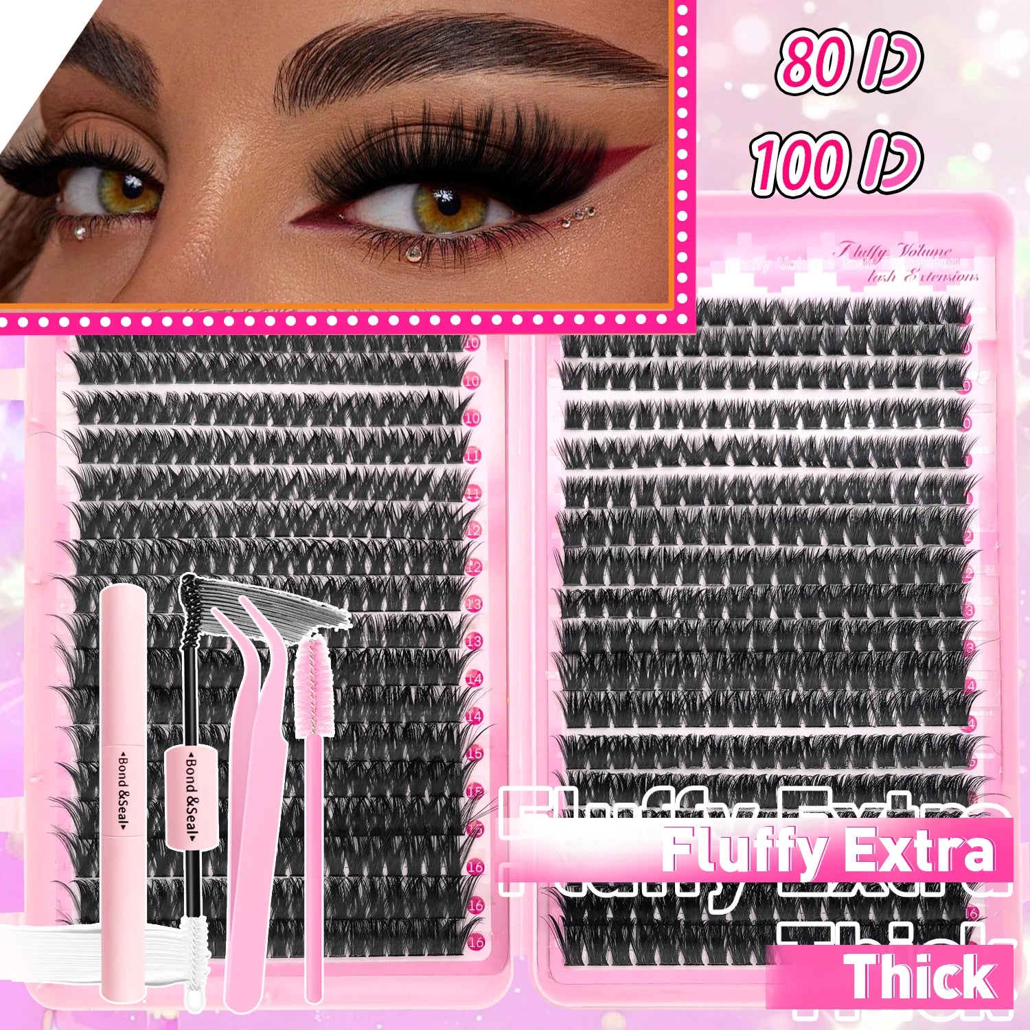 DIY Lash Extension Kit Clusters Individual Eyelashes Kit 9-16mm with Bond and Seal Wispy Natural Mange Lashes Beauty World Shop
