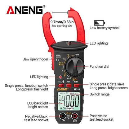 ANENG ST180 AC Current Clamp Meter  Digital 4000 Counts Multimeter Ammeter Voltage Tester Car Amp Hz Capacitance NCV Ohm Tool Beauty World Shop