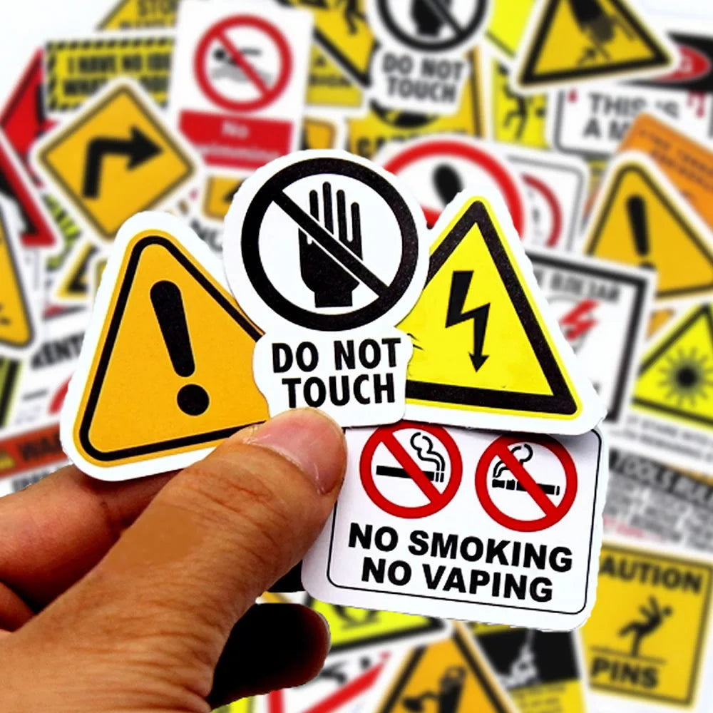 10/50/100PCS Warning Pattern Sign Stickers Pack DIY Skateboard Motorcycle Suitcase Stationery Decals Decor Phone Laptop Toys Beauty World Shop