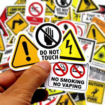 10/50/100PCS Warning Pattern Sign Stickers Pack DIY Skateboard Motorcycle Suitcase Stationery Decals Decor Phone Laptop Toys Beauty World Shop