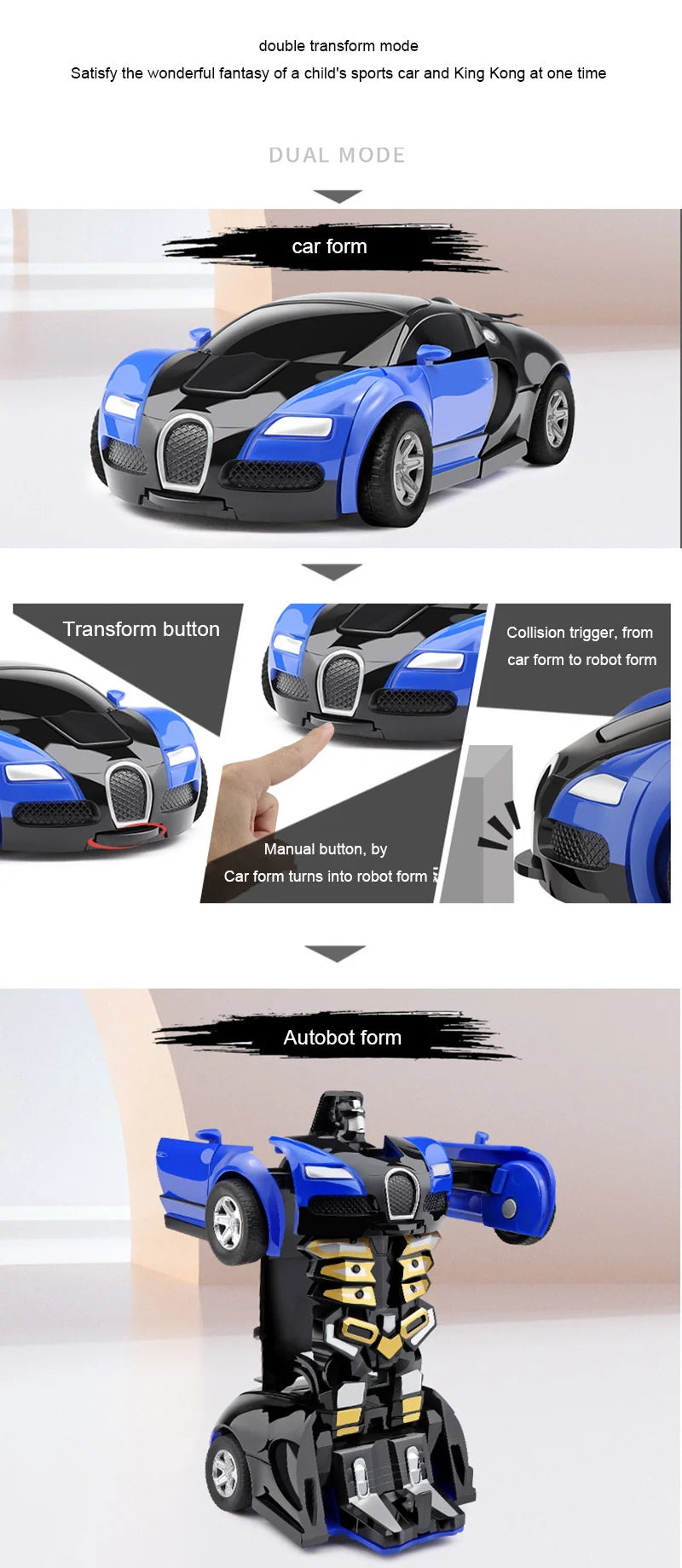 One Click Automatic Collision Deformation Robot Boy Gift Dual Form Toy Car Father Son Interactive Model Car Beauty World Shop