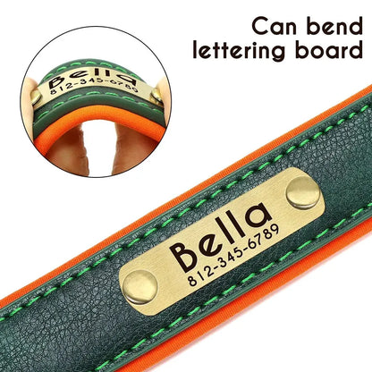 Personalized Customized Leather ID Nameplate Dog Collar Soft Padded Dogs Collars Free Engraving Name for Small Medium Large Dogs Beauty World Shop