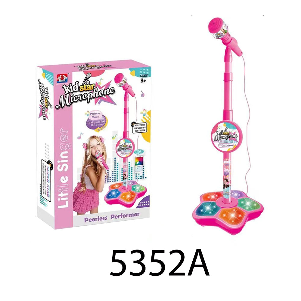 Kids Rocking-Roll Microphone with Stand Karaoke Song Music Instrument Toys Brain-Training Educational Toy Birthday Gift Girl Boy Beauty Fashion