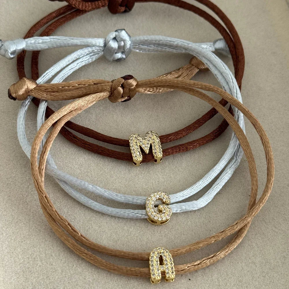 Vlen Initial Letter Cord Bracelet Micro Pave Zircon Alphabet Letter Personalized Friendship Rope Bracelets Women Jewelry Gift Beauty World Shop