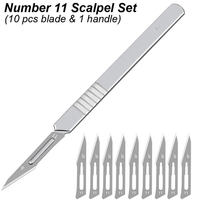 11 23 Scalpel Blade Set Metal Handle Stationery Steel Precision Craft Knife Cutter Wood Carve Stencil Box Open DIY Surgical Tool Beauty World Shop
