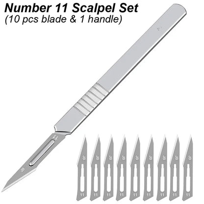 11 23 Scalpel Blade Set Metal Handle Stationery Steel Precision Craft Knife Cutter Wood Carve Stencil Box Open DIY Surgical Tool Beauty World Shop