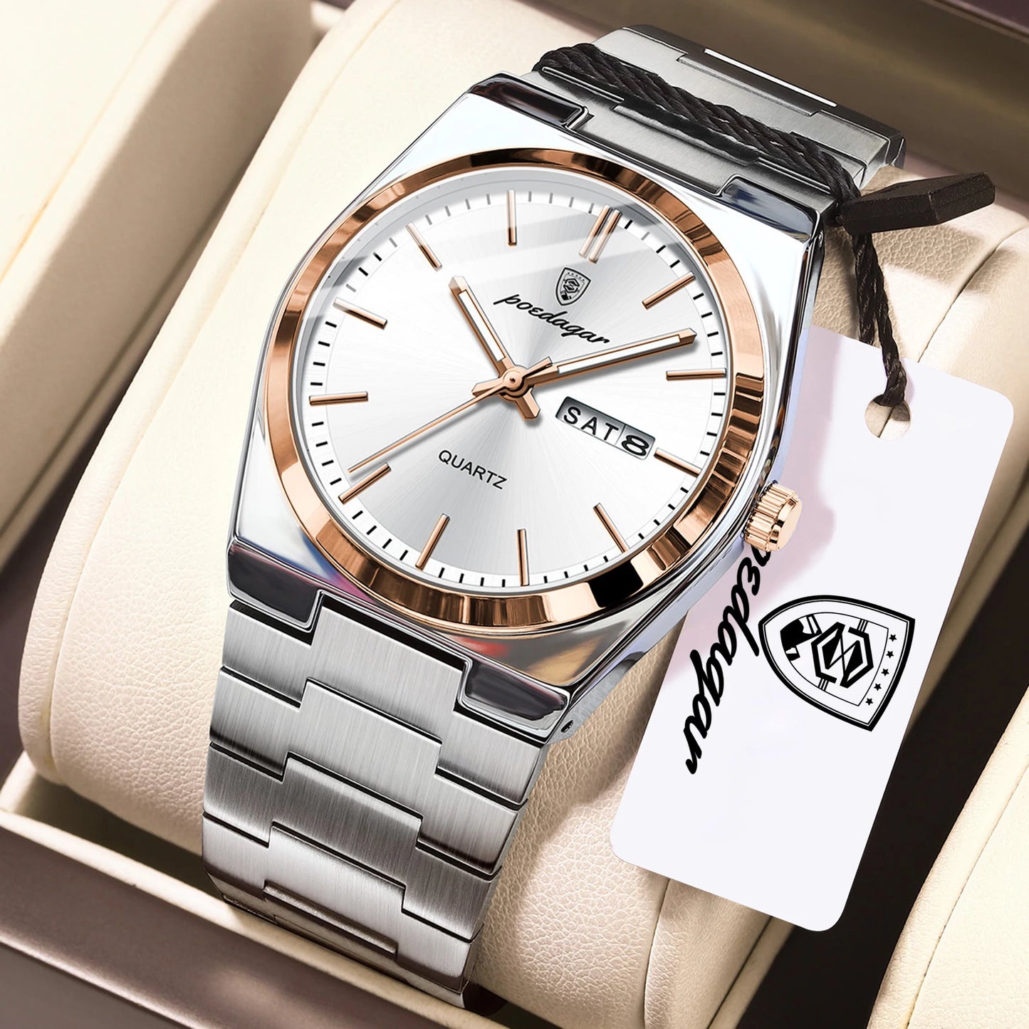 POEDAGAR Exquisite Business Men Watch Stainless Steel Waterproof Luminous Man Wristwatch Date Week Classic Men's Quartz Watches Beauty World Shop