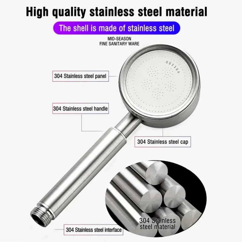 SUS 304 Stainless Steel Bathroom Handheld Shower Head High Pressure Water Saving Sprayer Nozzle Supercharged Rainfall Showerhead Beauty World Shop