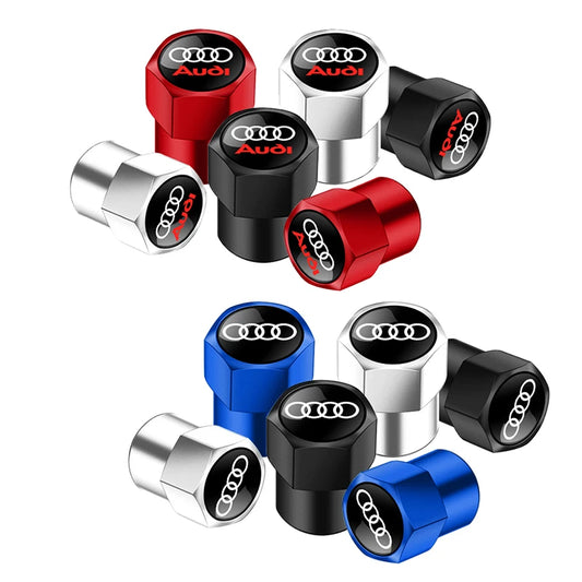 4Pcs Car Wheel Tire Air Valve Caps Stem Cover with Color Brand Logo For Audi A3 A4 A5 A6 A7 A8 Q3 Q5 Q8 TT TTS Accessories Beauty World Shop