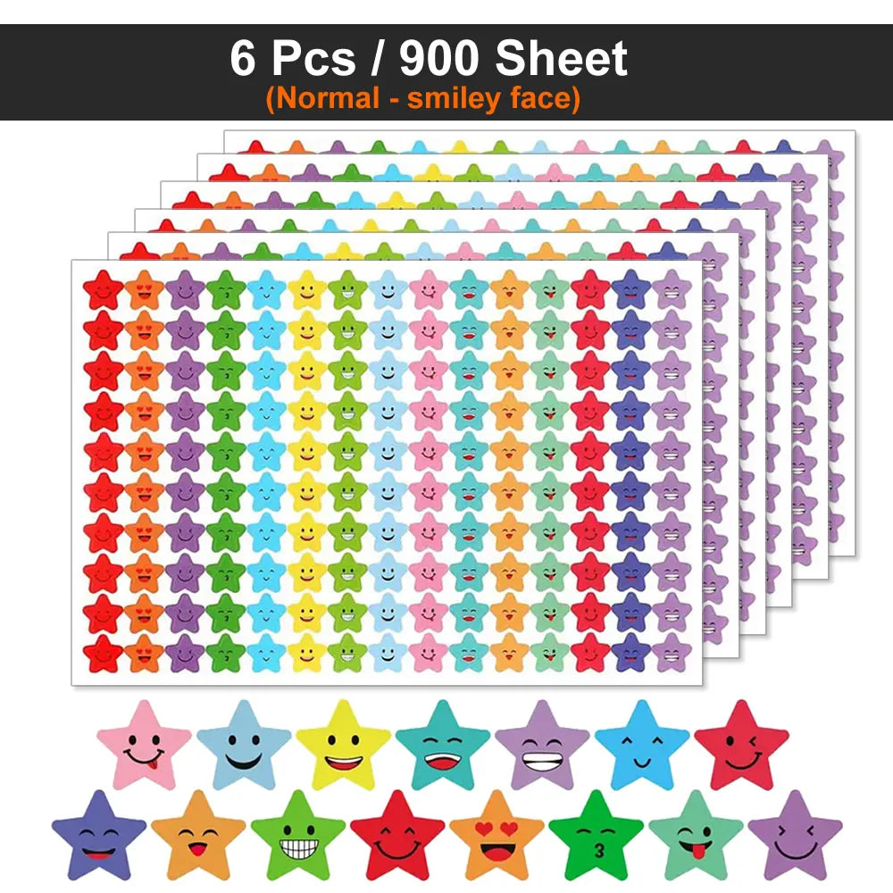 450-3000 Sheet Happy Face Stars Reward Sign Stickers Pack DIY Skateboard Suitcase Stationery Decals Decor Phone Laptop Gift Toys Beauty World Shop