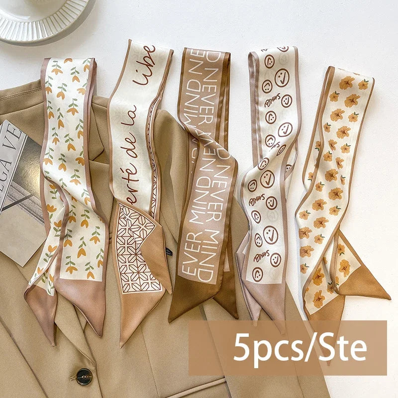 5pcs/set Series Silk Satin Scarf Women Cloth Hair Bands Headdress Accessories Lady Scarves Ribbon Neck Ties for Bag Handle Beauty World Shop