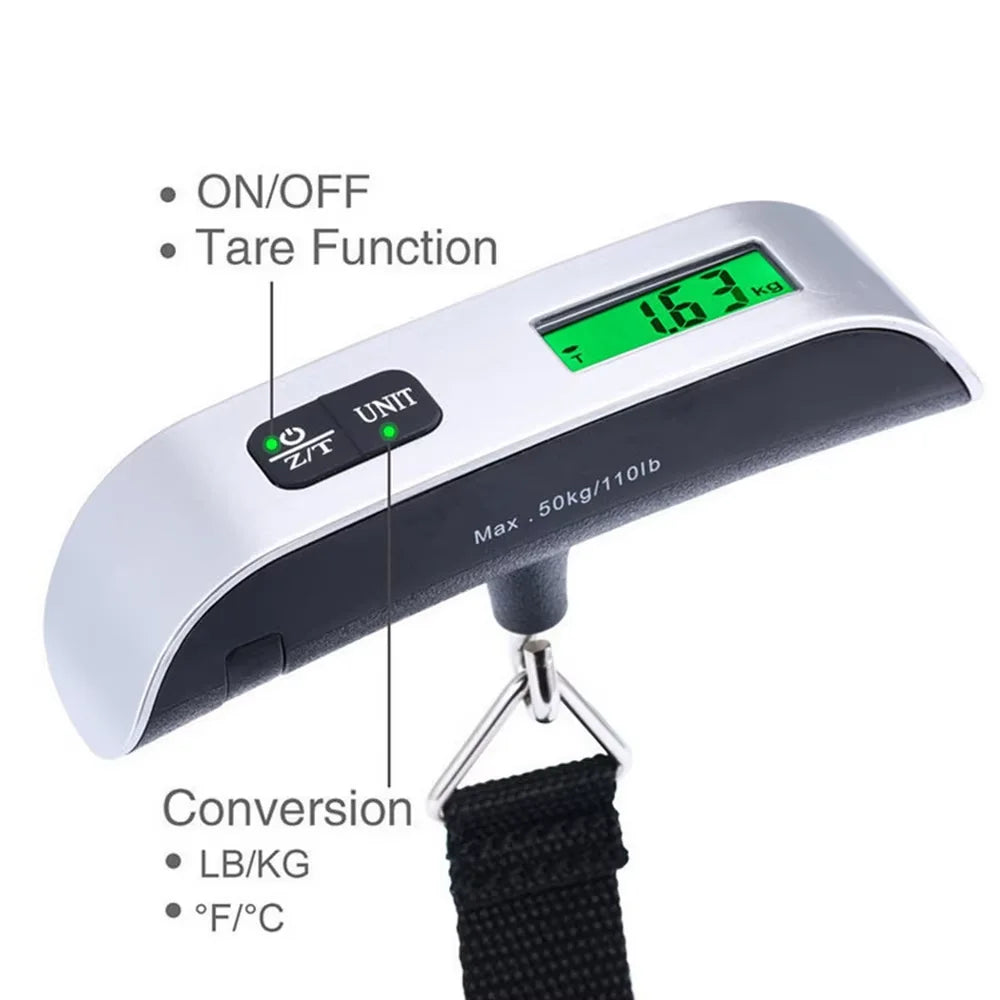 50kg Portable Hanging Scale Electronic Hand Luggage Scale Digital Display Suitcase 110lb Travel Baggage Bag Weighing Tools Beauty World Shop