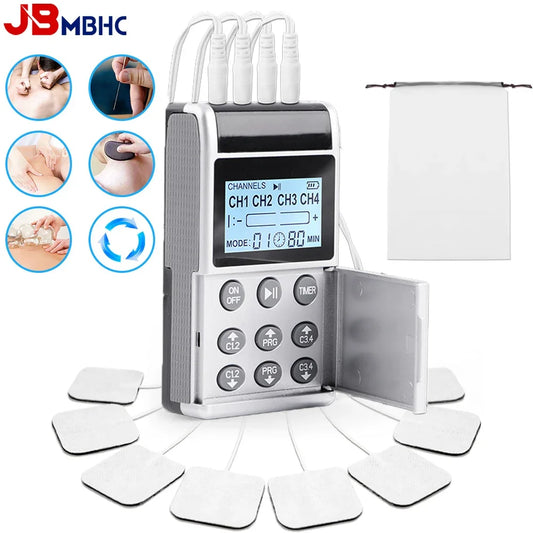 4 Channel TENS PMS Unit 15Mode Muscle Stimulator for Pain Relief Rechargeable TENS Machine Electronic Acupuncture Pulse Massager Beauty World Shop