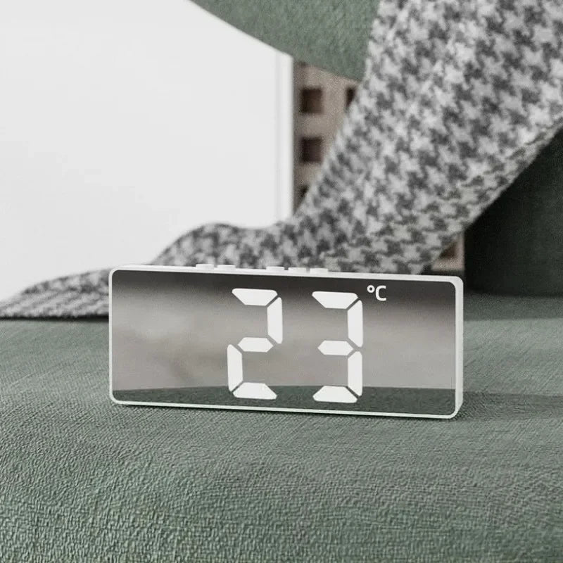 LED Electronic Mirror Alarm Clock Digital Clock Sound Control Temperature Clock Desktop Decoration Beauty World Shop