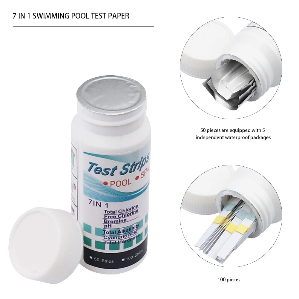 50/100pcs 3/5/6/7 in 1 Swimming Pool PH Test Strips SPA Swimming Pool Water Tester Paper Hardness Tool for Chlorine Bromine Beauty World Shop