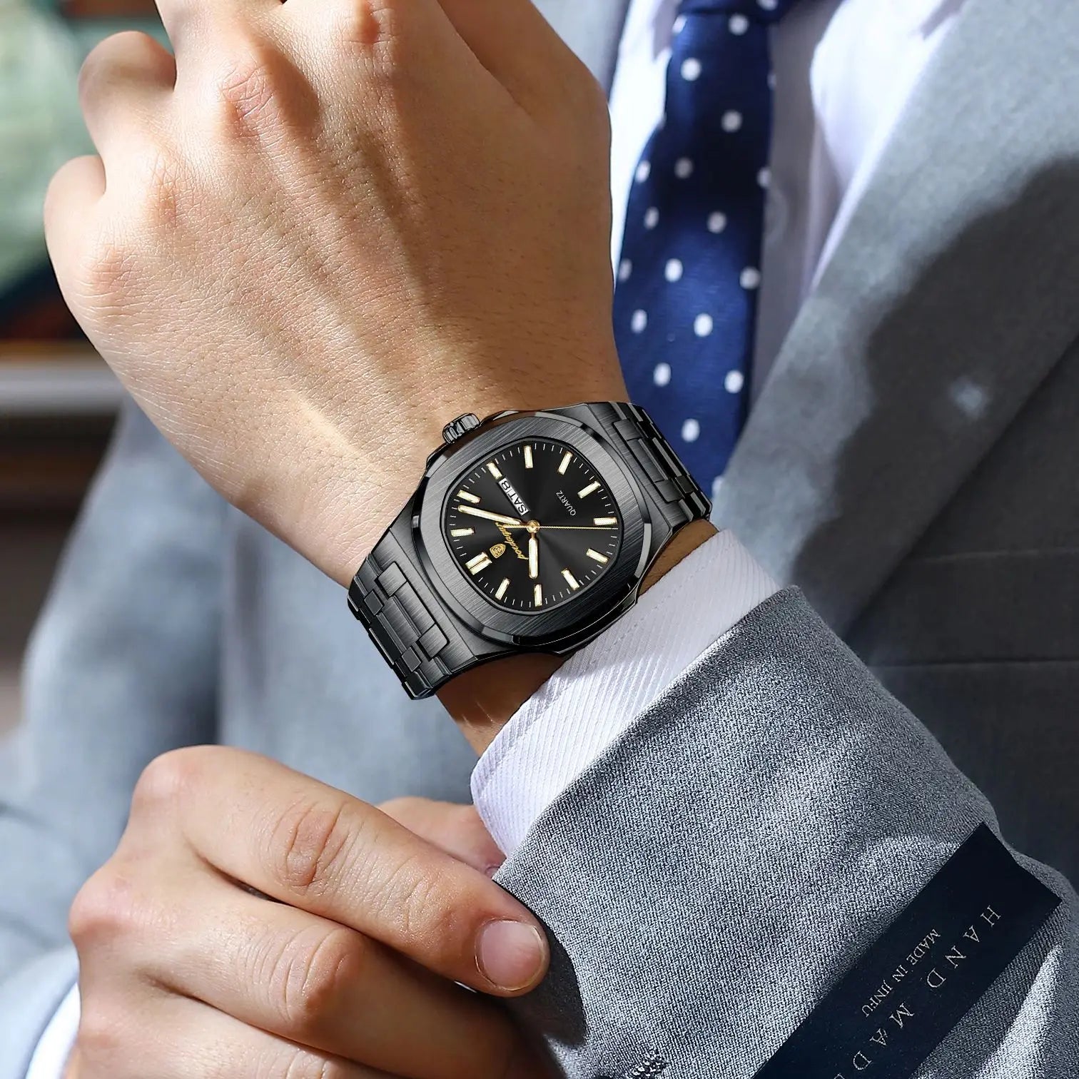 POEDAGAR Square Luxury Men's Wristwatch Luminous Waterproof Stainless Steel Male Clock Week Date Original Quartz Watches For Men Beauty World Shop