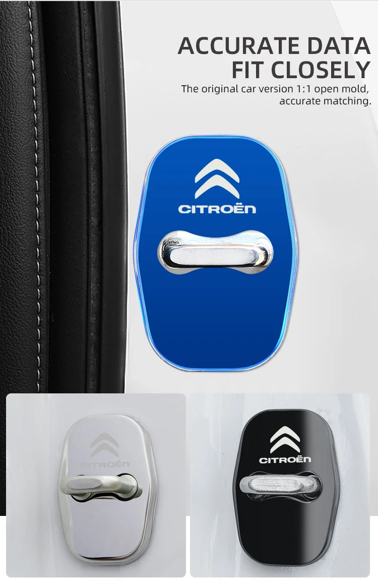Metal Car Door Lock Cover for Citroen C4 C3-XR C5 Aircross C6 C-quatre Picasso C-Elysee C4L C3L Emblem Stickers Badge Beauty World Shop