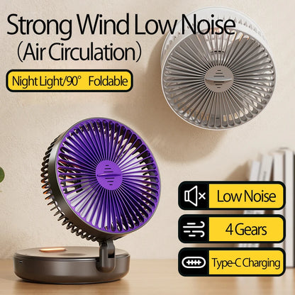 2024 New Rechargeable 3IN1 Multifunctional Portable Fan Wall Mounted Fan 90° Folding Fan 4 Gears With Warm Night Light Beauty World Shop