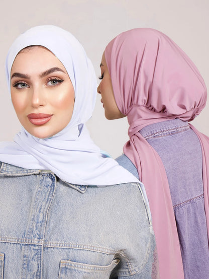 Instant Hijab with Button Ready to Wear Muslim Women Scarf Full Cover Head Wraps Islam Turban Caps Turbante Mujer Beauty World Shop