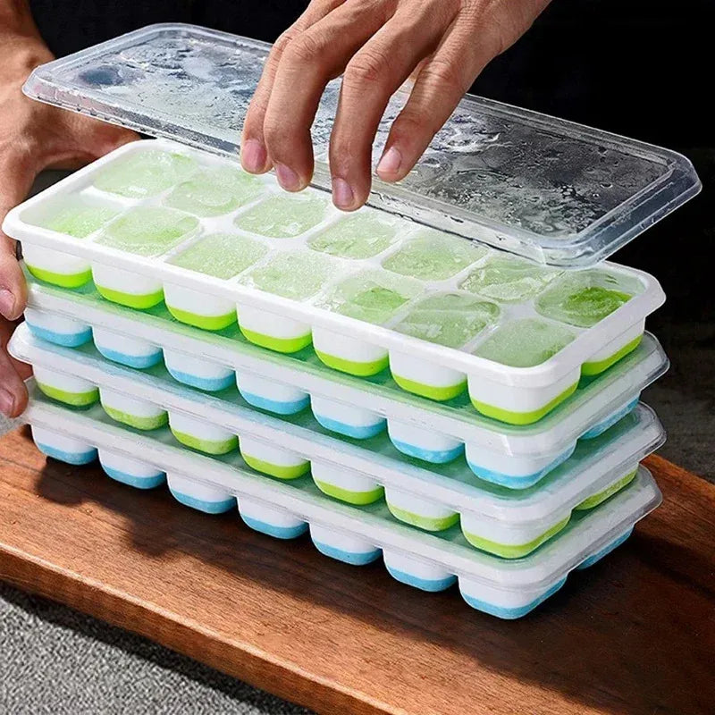 Ice Cube Tray Mold with Lid Silicone Square 14 Cube Easy Release Ice Cube Molds Summer Kitchen Bar DIY Iced Cocktail Freeze Tool Beauty World Shop