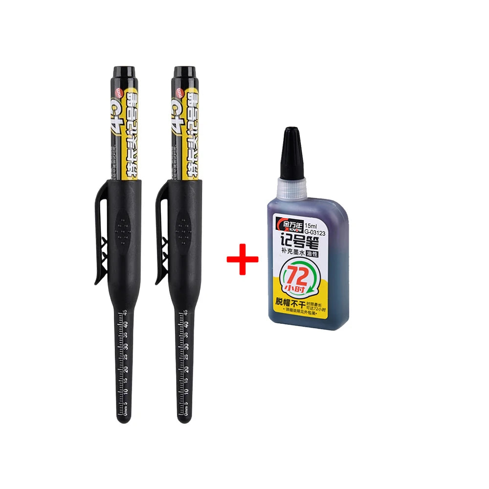 45mm Waterproof Deep Hole Marker Pens Long Nib Head Carpenter Pen Black/Blue/Red Ink for Multi-Purpose Woodworking Hand Tools Beauty World Shop