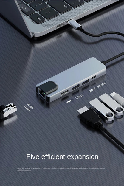Usb 5 In 1 Type-C 3 1 To 4k HdTV Hub Adapter With Sd Tf 100M Rj45 Car d Reader Pd Fast Charge For Macbook Notebook Computer Beauty World Shop