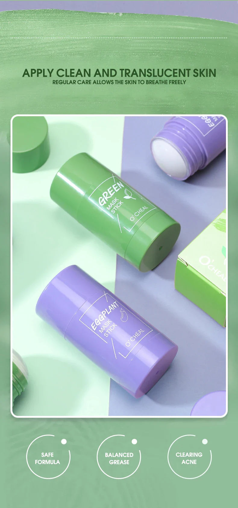 Solid facial mask Stick Green Tea Honey Peach Cleaning Pore Moisturizing Long Charcoal Eggplant Mud Film Beauty Trend Shop