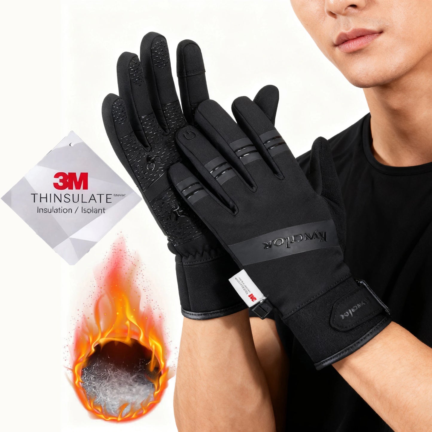 3M Ski Gloves Black Waterproof Winter Warm Cycling Outdoor Sports Running Riding Motorcycle Touch Screen Snowboard Gloves Men Beauty World Shop